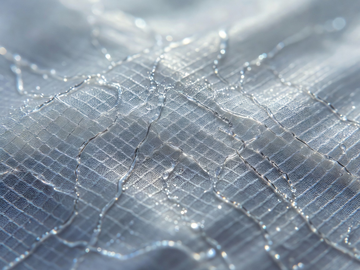 Close-up detail of translucent ripstop membrane and microscopic water channels